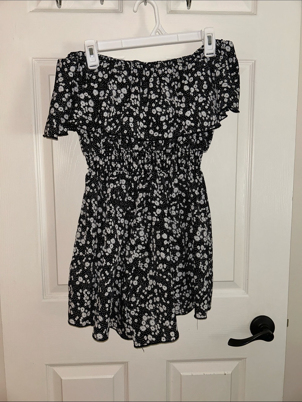 Off-Shoulder Black & White Floral Romper